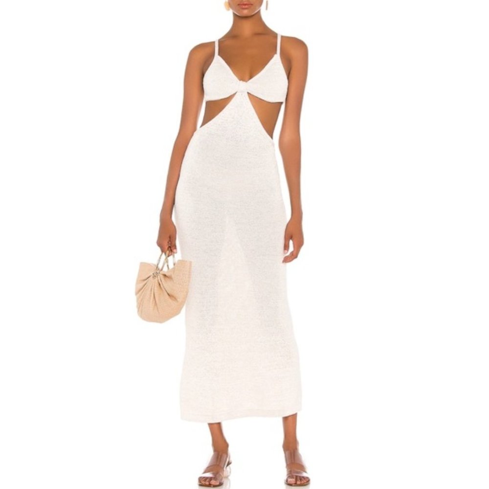 NWOT White Sheer Knit Cut Out Sarita Maxi Dress